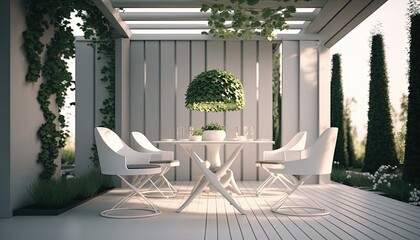 Modern white wooden terrace the perfect place for breakfast