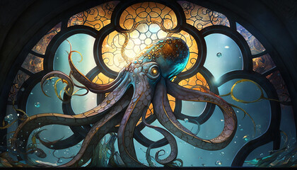Octopus Stained Glass Window - A Creative and Colorful Work of Art