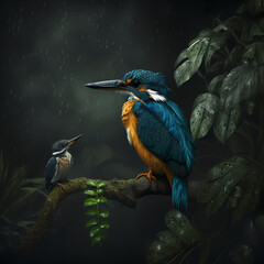king fisher and baby king fisher. Generative AI