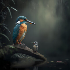 Fototapeta premium king fisher and baby king fisher. Generative AI
