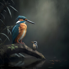 king fisher and baby king fisher. Generative AI