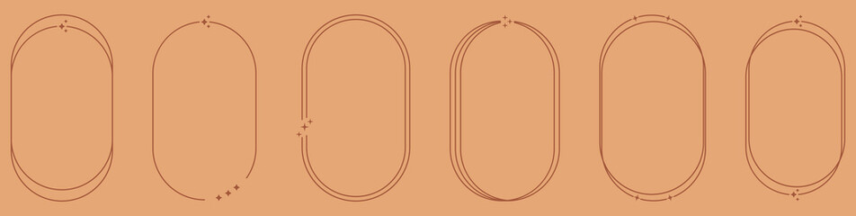 Set of aesthetic line frames. Decorative boho style with stars elements. Vector illustration