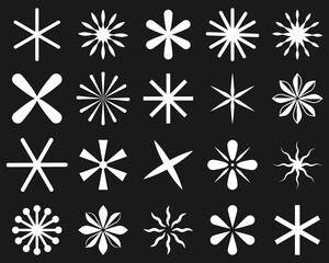 Set of white asterisks icons. Vector illustration isolated on black background - obrazy, fototapety, plakaty