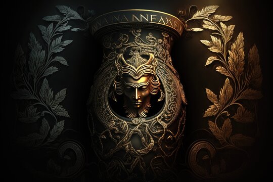 Ananke Greek Mythology God Black Gold Vase by Generative AI