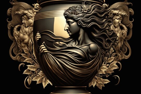 Anemoi Greek Mythology God Black Gold Vase by Generative AI