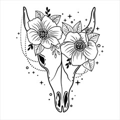 Animal skull, hand drawing, boho style. It can be used as a t-shirt print, picture.