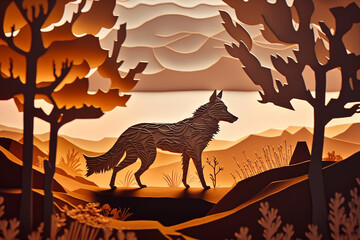paper cut craft, paper illustration, wolf, Generative AI