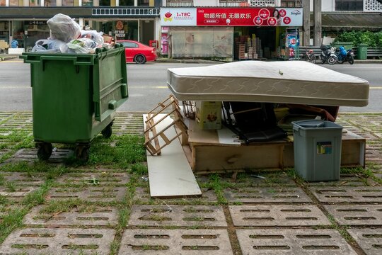 Rubbish overflow and poor disposal of waste management in Geylang, Singapore.