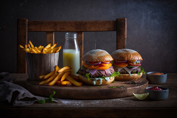 Beef Burger Background. Illustration Generative AI