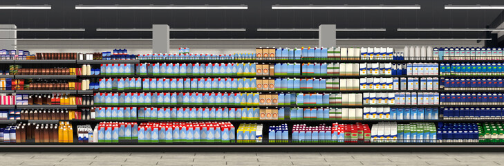 Fototapeta premium MILK ON SHELF in supermarket
