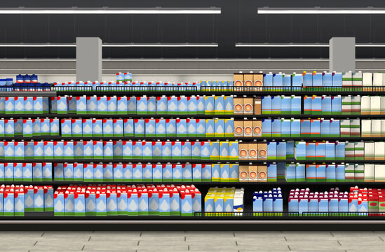 MILK on shelf in Grocery store