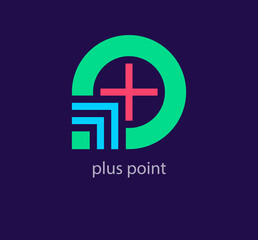 Plus point logo. Round medical icon. Religious sign. Doctor's office emblem. Ambulance label. First aid symbol. Plus button.