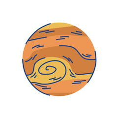 Illustration of a stylized planetary system, jupiter with a swirl on a white background