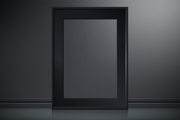 Realistic black frame isolated on dark background. Presentations. Vector illustration