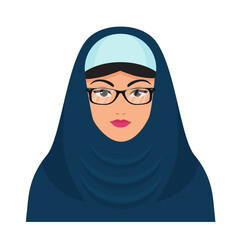 Arabian woman with hijab vestimentation. Muslim women avatar traditional eastern vector cartoon illustration