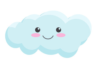 Smiling cute cloud. Weather forecast, lovely face, emotion expression vector cartoon illustration