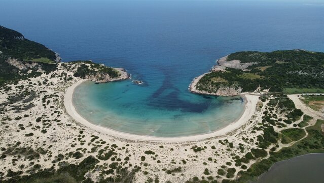 Beautiful aerial shot of Voidokilia beach in Griekenland