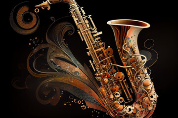 Fototapeta na wymiar Music notes rainbow colourful with saxophone on white background. Generative Ai