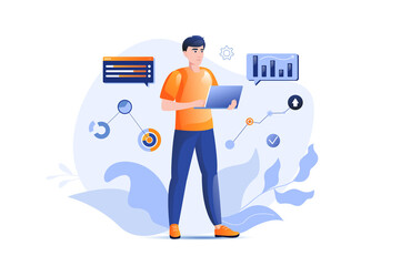 Data analysis concept with people scene. Vector illustration.