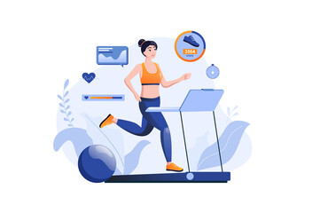 Fitness at gym concept with people scene. Vector illustration.