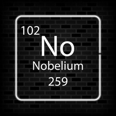 Obraz premium Nobelium neon symbol. Chemical element of the periodic table. Vector illustration.