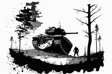 Naklejka premium Warmachine ink drawing 3
