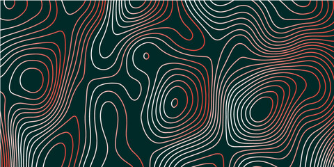 Blue, red orange wavy abstract topographic map contour, lines Pattern background. Topographic map and landscape terrain texture grid. Wavy banner and color geometric form. Vector illustration.