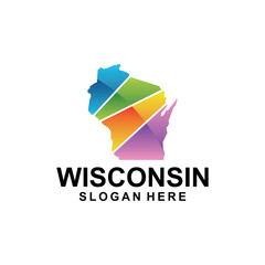 Wisconsin map city colorful geometric design