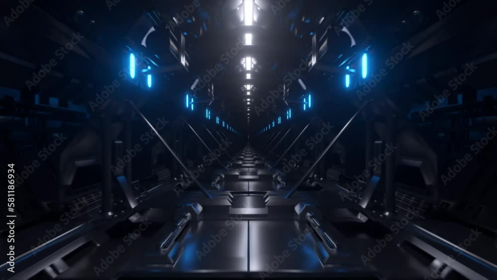 Poster abstract concept. sci-fi futuristic empty dark tunnel background. blue neon light. 3d animation of s