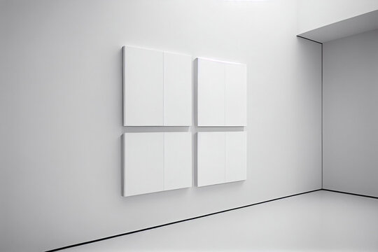 white room with white square pictures