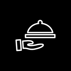 Hand holding food tray outline vector icon. Symbol, logo isolated on black background