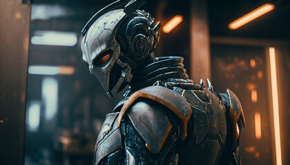 Fototapeta na wymiar Steel Vanguard Cyborg, suit maschinen krieger
