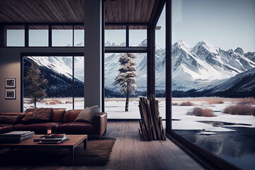 render luxury room, in the snow 