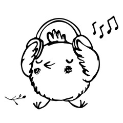 chicken listens to music with headphones