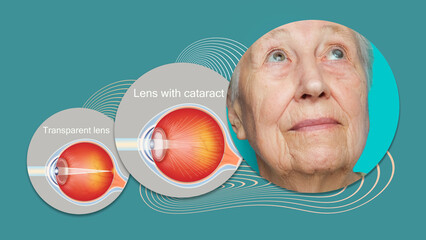Cataract concept. Senior woman's eye, closeup