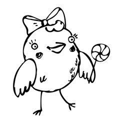 vector easter chick girl with bow and flower on a white background