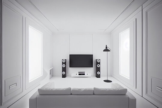 modern living room, full white 