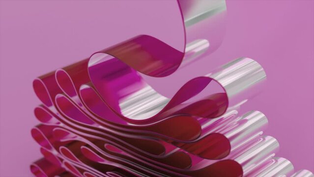 Abstract concept. Transparent tape is folded in layers. Pink green color. Shiny glossy surface. 3d animation