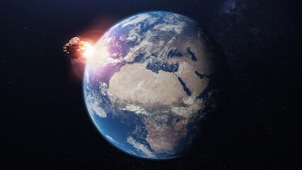 Planet Earth Hit By Asteroid Space Scene