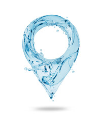 Fototapeta na wymiar Location symbol made of water splashes isolated on a white background