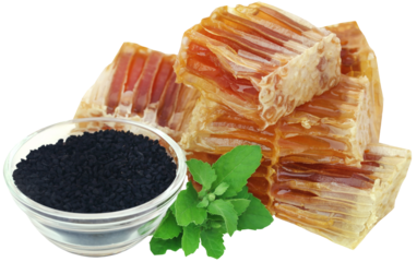 Honey with black cumin and tulsi leaves