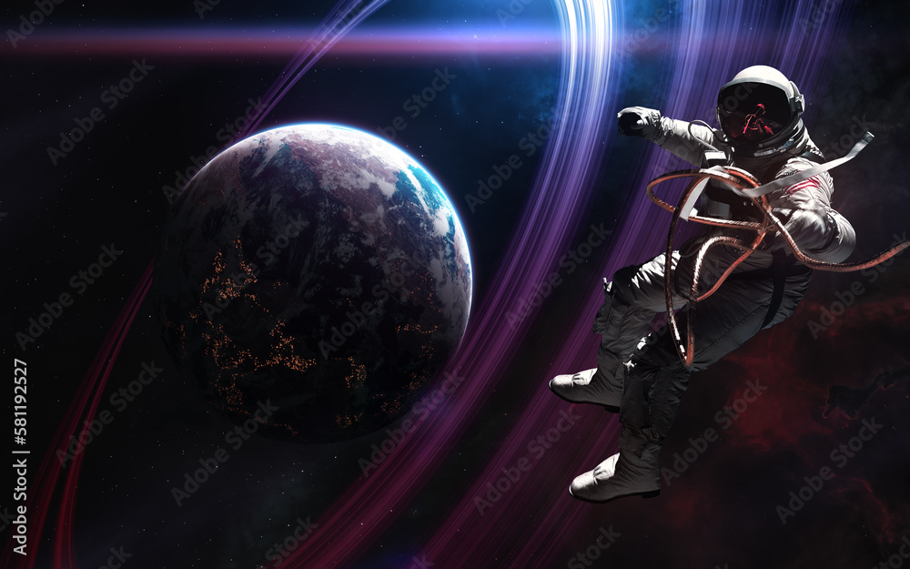 Canvas Prints astronaut on background of deep space planet. science fiction. elements of this image furnished by n