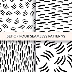 Black and white brushstroke repeat pattern set. Vector illustration. Simple pattern collection for print, scrapbooking, textile, fashion, gift wrap and wallpaper.