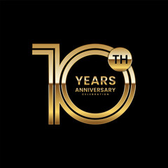 10 year anniversary. Anniversary logo design with double line. Design concept with gold color double line numbers. Logo Vector Illustration