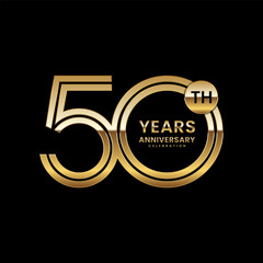 50 year anniversary. Anniversary logo design with double line. Design concept with gold color double line numbers. Logo Vector Illustration