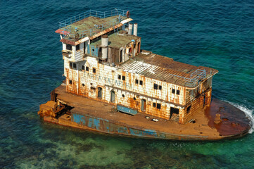 The remains of the sunken ship SANTA CATARINA near the coastal cliffs in the tract Dzhangul,...