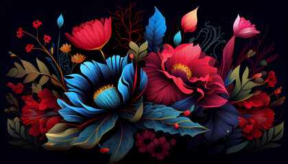 Fototapeta na wymiar Beautiful-Flowers-dark-background-Ai-generated-image