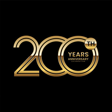 200 year anniversary. Anniversary logo design with double line. Design concept with gold color double line numbers. Logo Vector Illustration