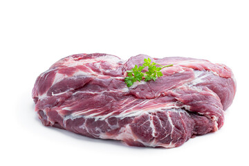 Raw pork heart shaped meat isolated on white background