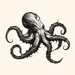 Fototapeta premium Black and White Kraken,Cthulhu,Octopus Silhouette Ornament Vector Art for Logo and Icon